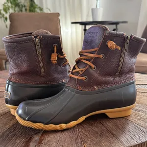 Sperry Saltwater Brown & Black ‘Tan’ Leather Duck Boot thumbnail 6