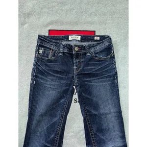 MEK Denim Jean Pant Women's Moscow Slim Boot Distressed Blue Dark Wash Size 27 thumbnail 2