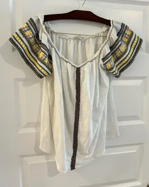 Lucky Brand Embroidered Peasant Top White Size 1X thumbnail 1