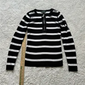 Lauren Ralph Lauren Black White Stripe 1/4 Zip Knit Jumper Womens XS thumbnail 1