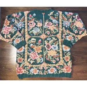 Vintage 90s Crystal Kobe Floral Sweater Small Ramie Cotton Knit Grandmacore Fall thumbnail 6