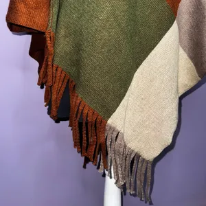 NEW Boutique Color Block Poncho with Fringe thumbnail 11