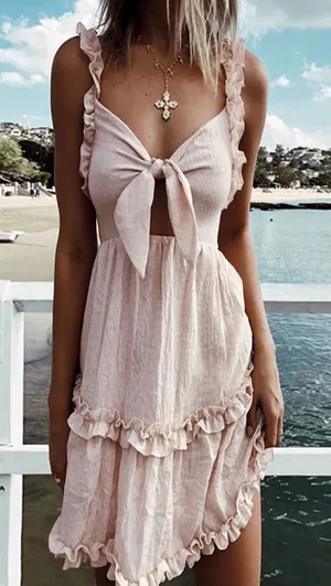 NWT Saints + Secrets Blush Pink Ruffle Mini Dress XS thumbnail 1