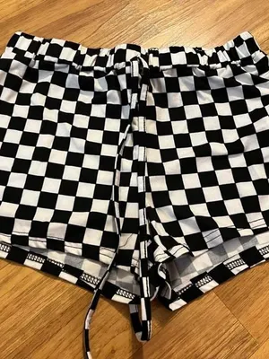 SHEIN Black & White Checkered Drawstring Athletic Shorts thumbnail 2