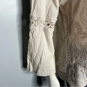 Kaktus Boho Embroidered Peasant Top XL Beige Off Shoulder Crochet Sequin thumbnail 5