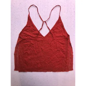 Free People Scarlette Cami Top Women XS Red Beaded Lace Trim Boho Tank thumbnail 9