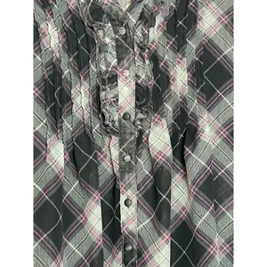 APT 9 Women's L Black Plaid‎ Ruffle Sheer Top w/ Black Tank Top Soft Goth Grunge thumbnail 11