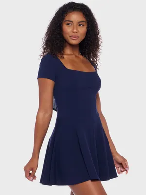 NWT B Darlin Juniors Navy Scuba Crepe Square-Neck Fit & Flare Dress Size 9/10 thumbnail 5