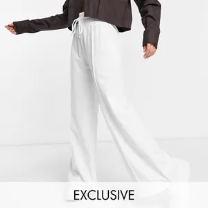 ASOS Collusion 90s Dad Wide Leg Jogger Pants White‎ 6 High Waist Front Seam thumbnail 2