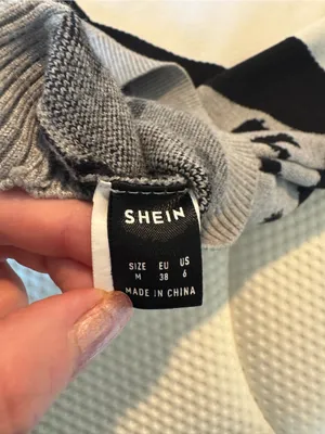 SHEIN Cream, Gray & Black Leopard Colorblock Crewneck Sweater thumbnail 3