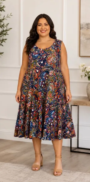 Roz & Ali Paisley Floral Dress 2X Boho Flowy Tiered Sleeveless Plus thumbnail 1