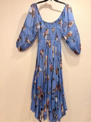 Free People Morning Glory Floral Smocked Maxi Dress XS Boho Long Sleeve thumbnail 7