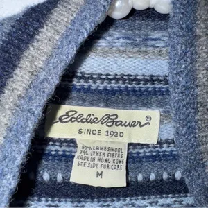 vintage eddie‎ bauer Medium Blue Fair Isle Mock Neck Lambswool Sweater thumbnail 3