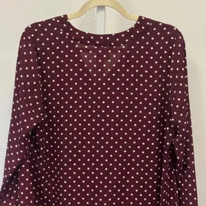Motherhood Maternity Blouse Small Burgundy Polka Dot V-Neck Long Sleeve Top thumbnail 5