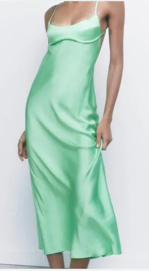 ZARA Satin Maxi Effect Dress Green thumbnail 1