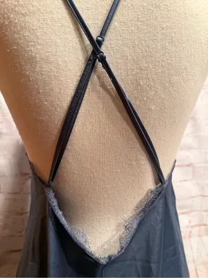 Victoria's Secret Satin Slip pullover lace Gray large adjustable straps lingerie thumbnail 6