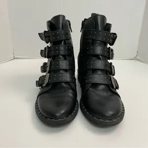 Steve Madden Boots Pursue Leather Ankle Buckles Studded Moto Motorcycle Black thumbnail 2