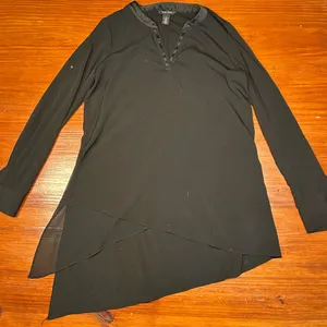 White House Black Market Black Asymmetric Layered Long-Sleeve Top thumbnail 1