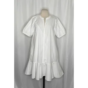 NWT!! J. CREW Delilah Dress‎ Cotton Poplin Solid White Mini Ruffle Small Tall ST thumbnail 2