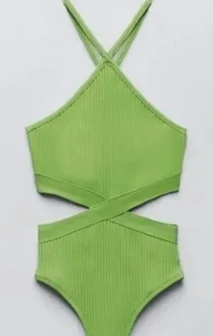 NWT Zara Green Halter Style Knit Bodysuit 0858/811 Size Large thumbnail 1