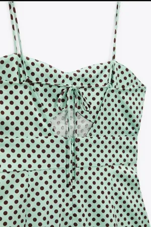 ZARA Turquoises Linen Blend Polka Dot Dress thumbnail 6