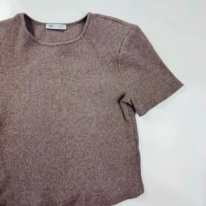 Zara‎ Brown Knit Shoulder Pads Top Size Large thumbnail 3