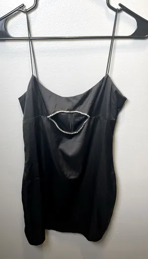 White Fox Women's NWT Got Me Looking Mini Black Dress Rhinestones Size Large‎ thumbnail 1