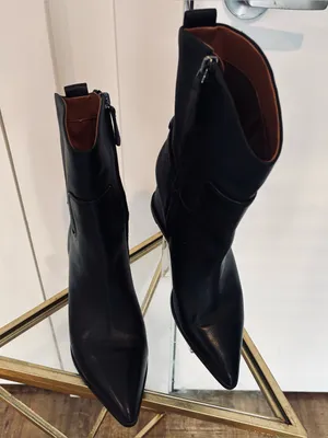 NWOB Franco Sarto Etta Black Leather shark booties wedge size 8M thumbnail 4