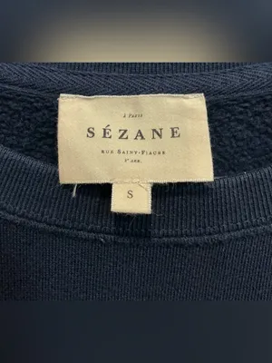 Sezane Amour Sweatshirt S Navy Gold Embroidered Organic Cotton Parisian Chic thumbnail 4