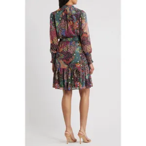 Vince Camuto Floral Paisley Long Sleeve Mini Dress Ruffle Neck Belted Colorful thumbnail 5