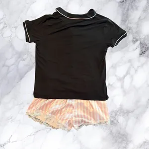 Joyspun Black Pajama Top Pink Trim Size Small‎ thumbnail 7