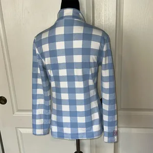 LIZZIE DRIVER BLUE GINGHAM PLAID HALF ZIP GOLF PULLOVER thumbnail 2