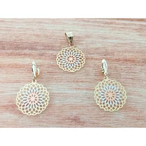 Golden Time 18K Gold Plated Tri-Color Mandala Flower of Life Earrings & Pendant thumbnail 6