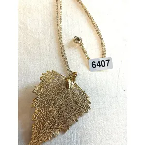 Gold Plated Real Leaf Pendant Necklace With Chain thumbnail 5