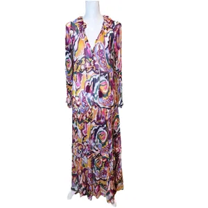 Anthropologie The Marais Printed Chiffon Maxi Dress‎ XS Boho Tiered Ruffle thumbnail 2