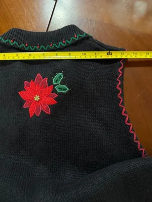 Vtg Women Ugly Christmas Sweater Vest Zip Up Poinsettia Embroidered Beaded 4/6 thumbnail 15