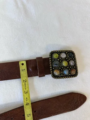 Vintage Lucky Brand Y2K Brown Studded Leather Crystal Buckle Belt Wide Western thumbnail 7