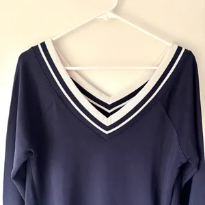 Offline by Aerie ChillUp Mini Dress Crepe Navy Blue White Ribbed Stripes Active thumbnail 3