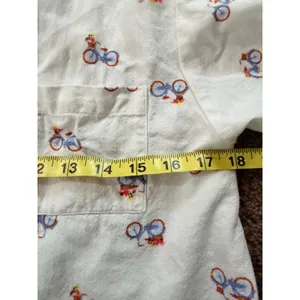 Linen button up short sleeve bicycle with flowers white size med thumbnail 2