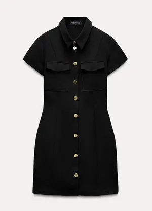 Zara dress Elegant Black Button-Down collared business office casual Dress thumbnail 9