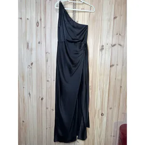 Lulus Signature Elegance Black Satin One-Shoulder Maxi Dress Banquet Large thumbnail 2