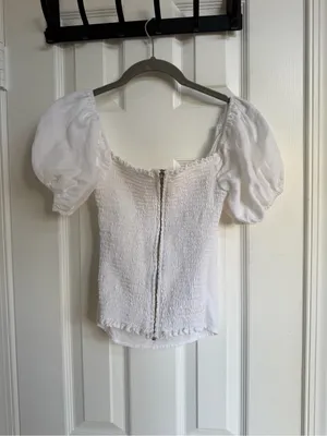 Reformation Framboise White Linen Puff Sleeve Top Size 4 thumbnail 7
