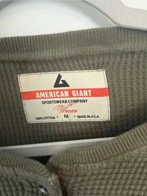 American Giant Thermal Henley Long Sleeve Shirt Olive Green Medium thumbnail 3