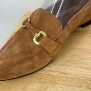 Hosis Brown Suede Loafers with Gold Accents thumbnail 9