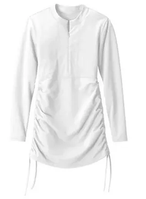 ATHLETA Tidal Ruched Long Sleeve Rash Guard Swim Cover Up Tunic Dress Size S thumbnail 1