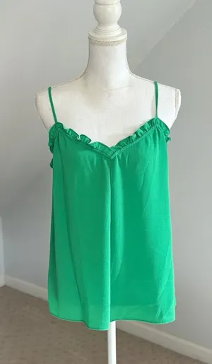 1. STATE Green Cami Top Ruffle Trim Sleeveless Casual Tank Top‎ Size L thumbnail 1