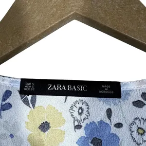 Zara Basic Floral Print Button Front Mini Dress White Blue Yellow Boho Size S thumbnail 6