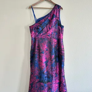 Adrianna Papell Size 20 Blue Pink Brocade Floral Formal Dress One Shoulder thumbnail 12