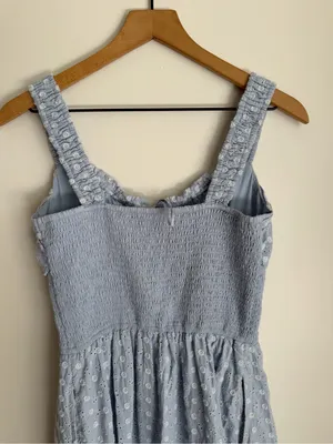 Hollister Sophia Blue Sweetheart Neck Smocked Embroidered Maxi Sun Dress Medium thumbnail 9