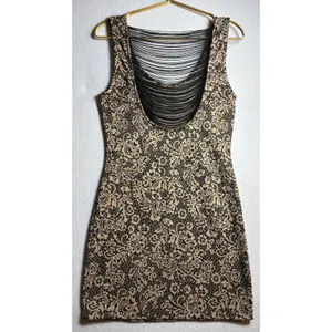 Poetry Tan Black Floral Lace Print Strappy Cage Back Bodycon Mini Dress thumbnail 5